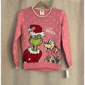 NEW Ugly Christmas Sweater Grinch Holiday Long Sleeve Pink Dr Seuss Girl’s XL